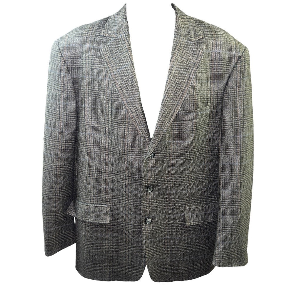 Andrew Fezza Fusion 44R Jacket Grey Blazer Lambswool Checkered 3-Button Notch